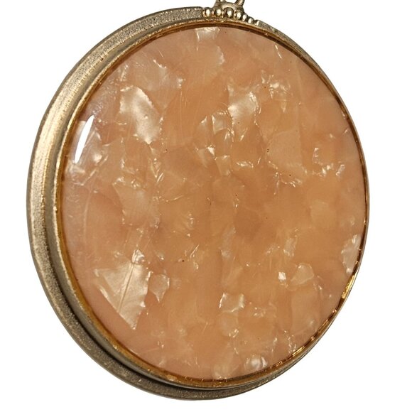 Chicos Reversible Druzy Peach Red Large Pendant Gold Tone Statement Necklace - Picture 5 of 6